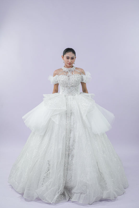 Off-Shoulder Intricate Royal Bridal Wedding Gown