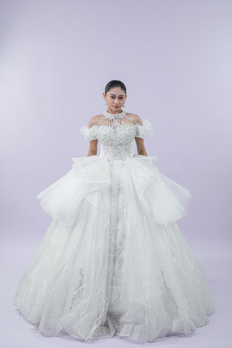 Off-Shoulder Intricate Royal Bridal Wedding Gown - Noelle West Bridals