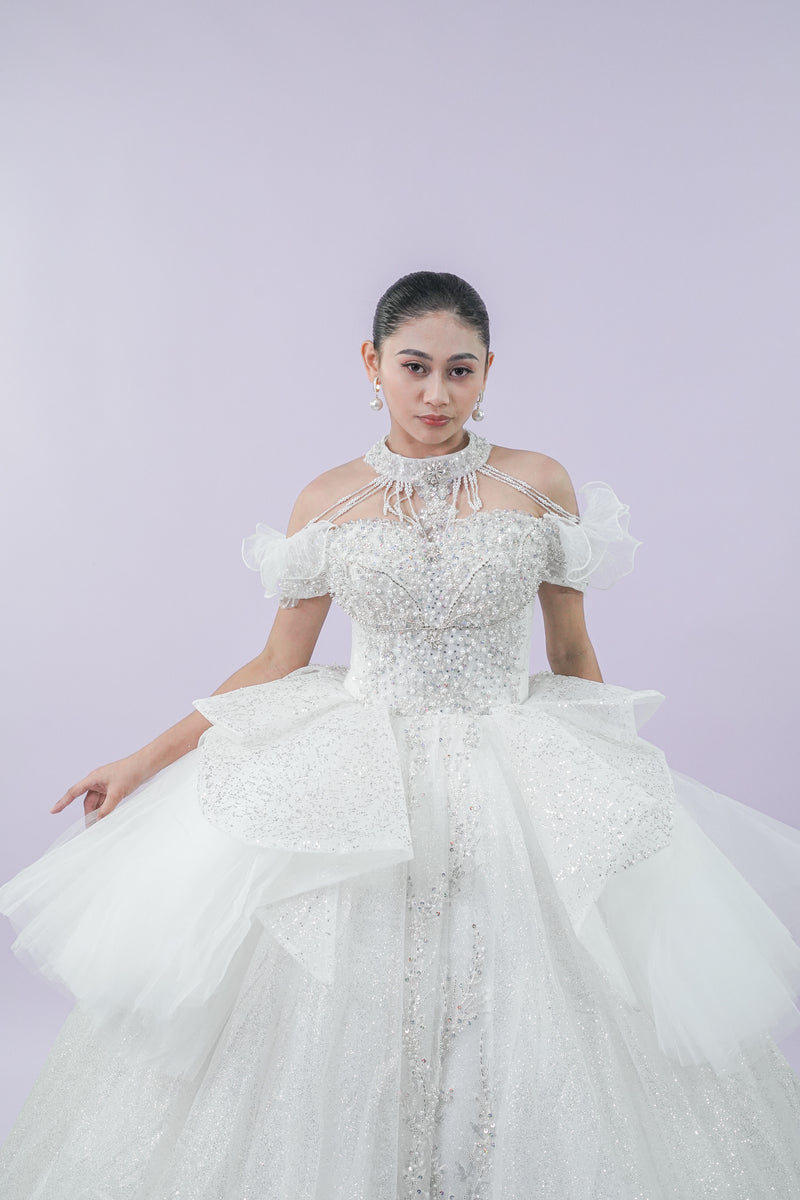 Off-Shoulder Intricate Royal Bridal Wedding Gown - Noelle West Bridals