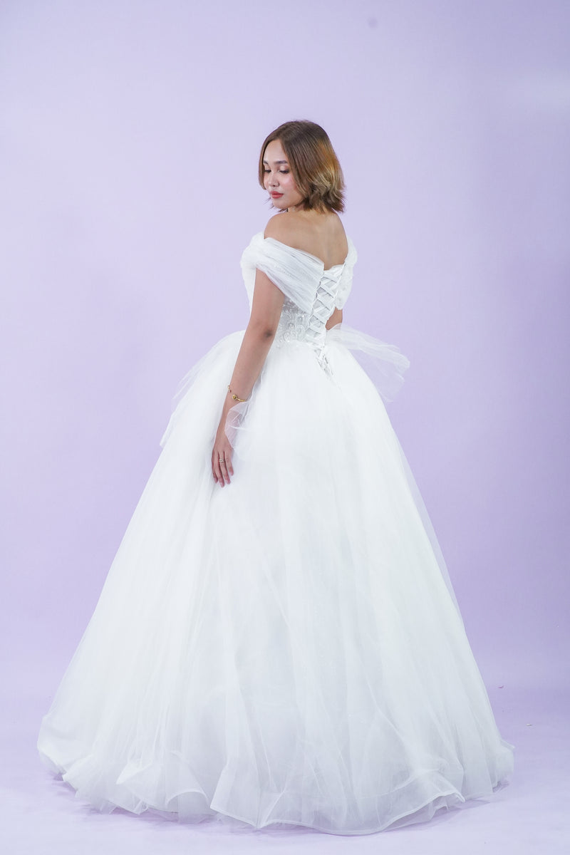 Off-Shoulder Simple Elegant Wedding Bridal Gown - Noelle West Bridals