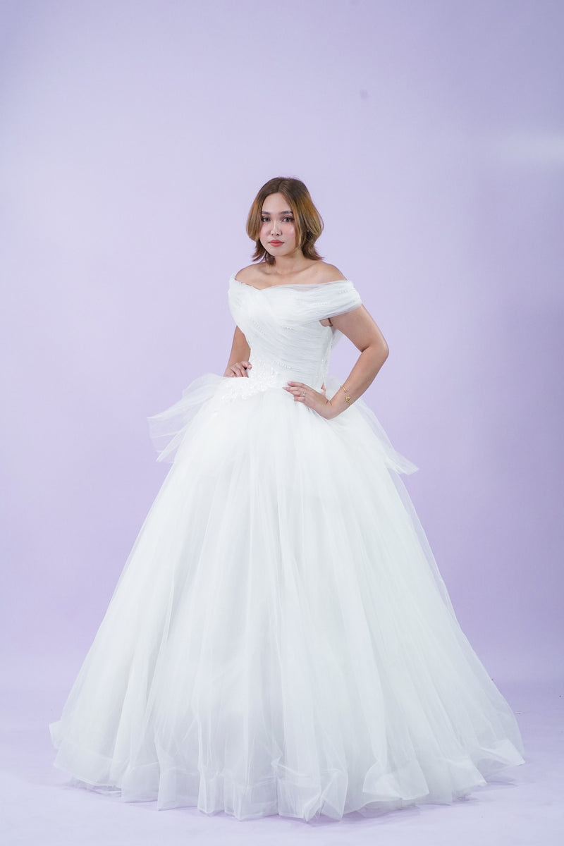 Off-Shoulder Simple Elegant Wedding Bridal Gown - Noelle West Bridals