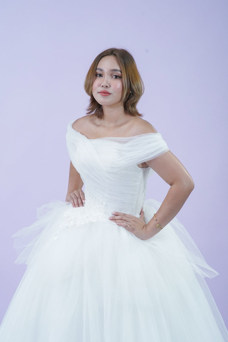 Off-Shoulder Simple Elegant Wedding Bridal Gown - Noelle West Bridals