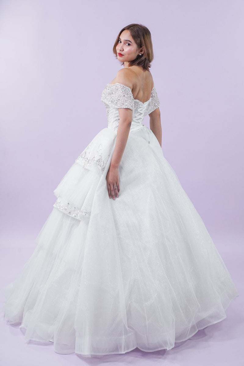 Off-Shoulder Fairy Enchanted Wedding Bridal Gown - Noelle West Bridals