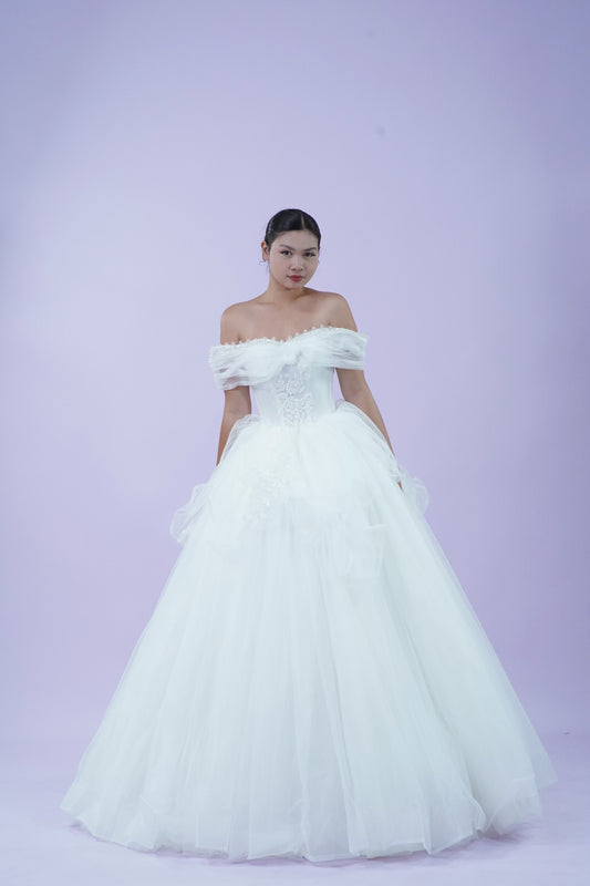 Off-Shoulder Tule Elegant Wedding Bridal Gown
