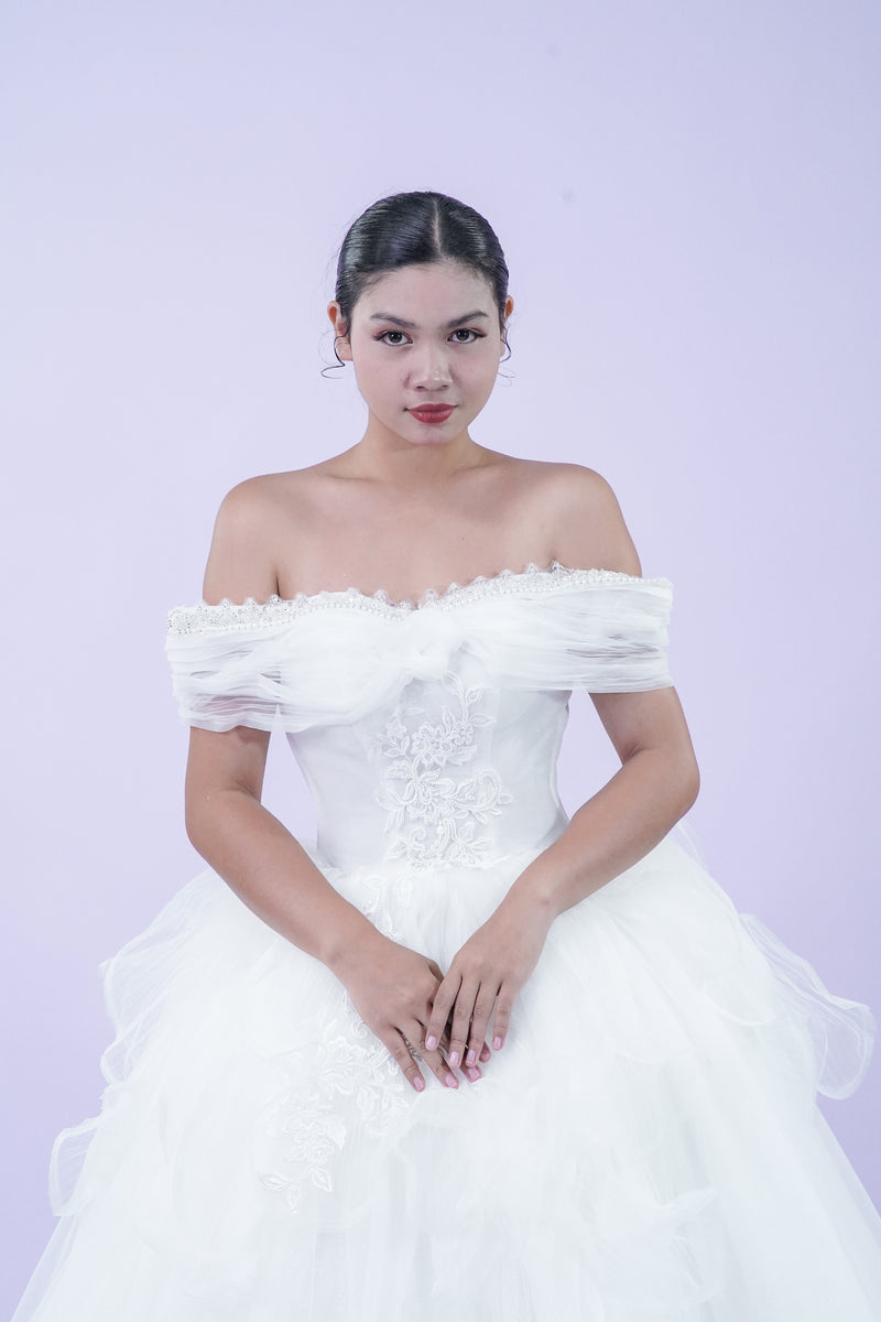Off-Shoulder Tule Elegant Wedding Bridal Gown - Noelle West Bridals