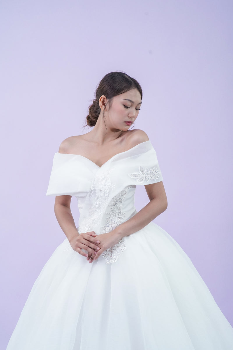 Off-Shoulder Simple Elegant Tule Wedding Bridal Gown - Noelle West Bridals