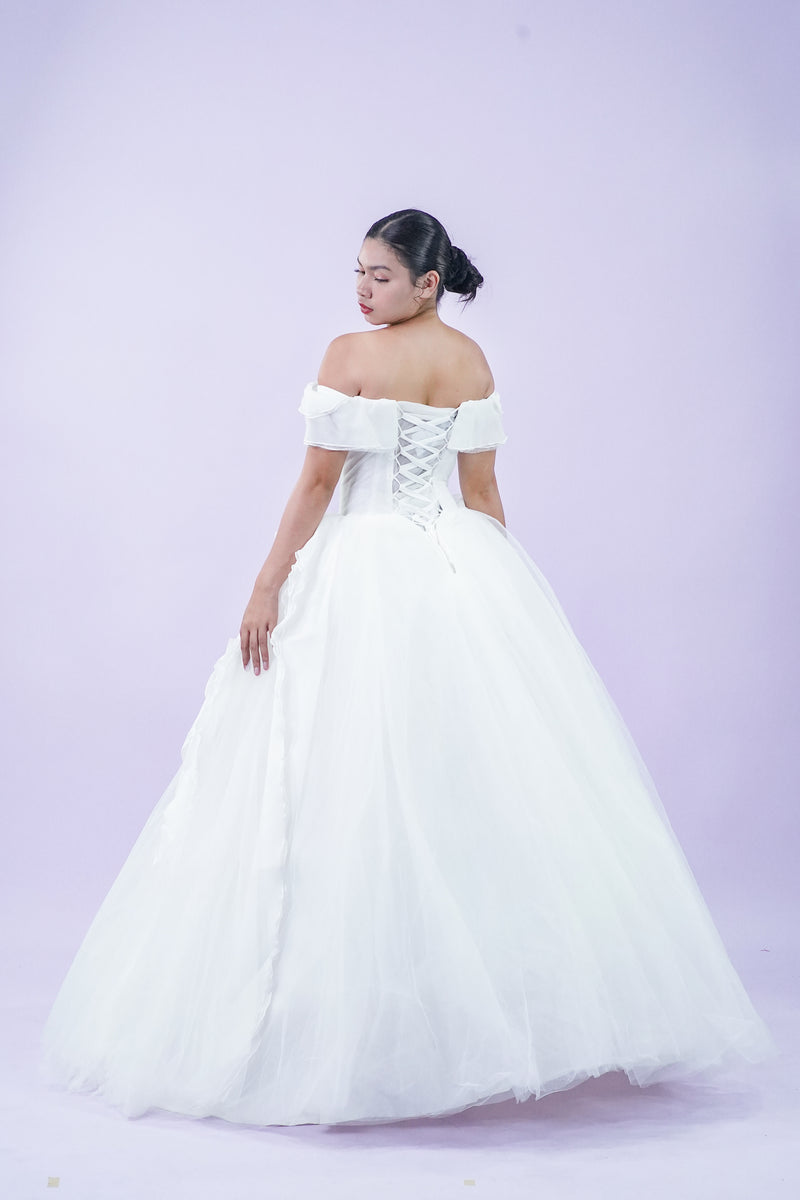 Off-Shoulder Delicate Tule Wedding Bridal Gown - Noelle West Bridals