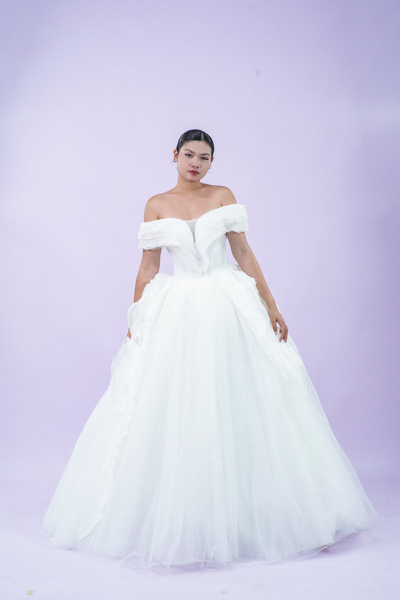 Off-Shoulder Delicate Tule Wedding Bridal Gown - Noelle West Bridals