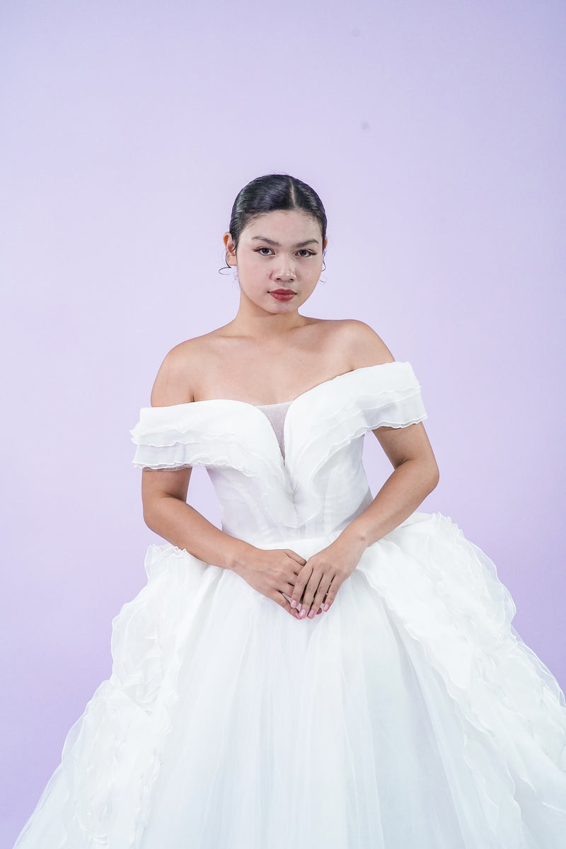 Off-Shoulder Delicate Tule Wedding Bridal Gown - Noelle West Bridals