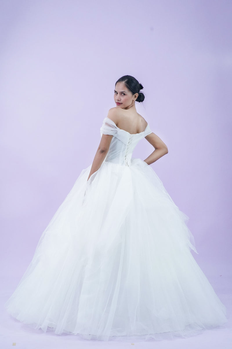 Off-Shoulder Simple Elegant Wedding Bridal Gown - Noelle West Bridals