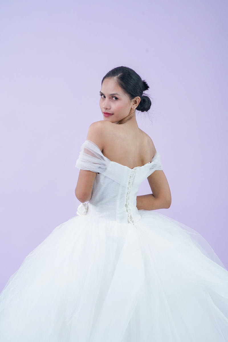 Off-Shoulder Simple Elegant Wedding Bridal Gown - Noelle West Bridals