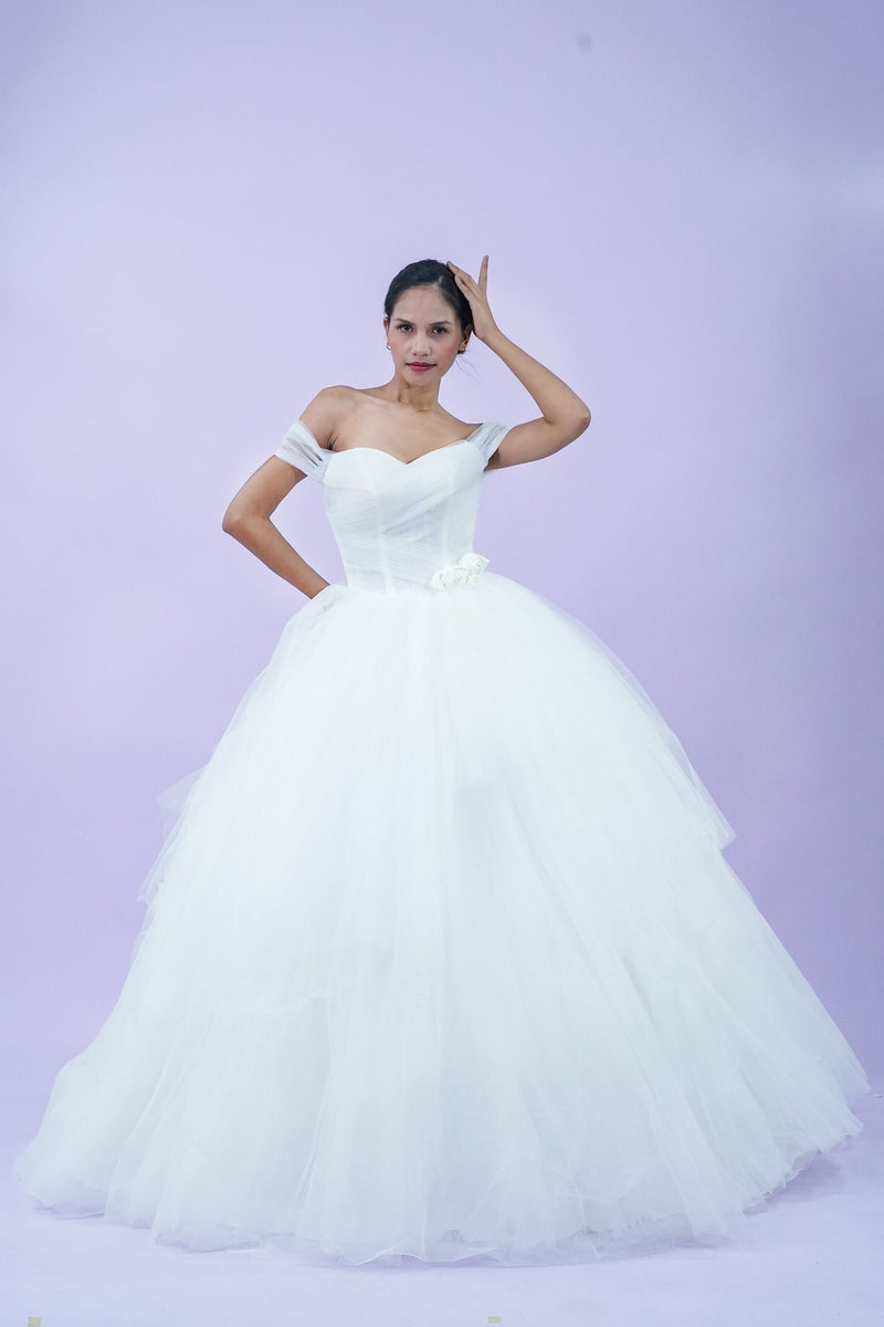 Off-Shoulder Simple Elegant Wedding Bridal Gown - Noelle West Bridals