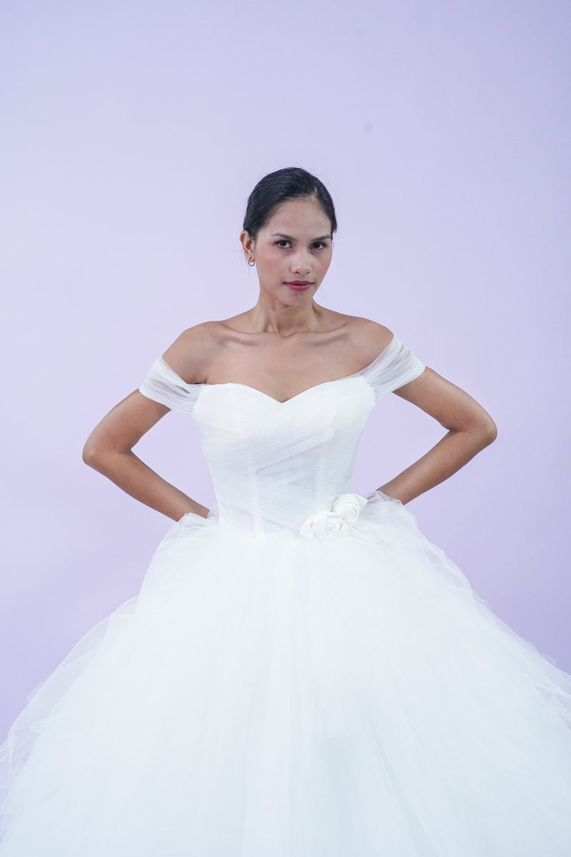 Off-Shoulder Simple Elegant Wedding Bridal Gown - Noelle West Bridals