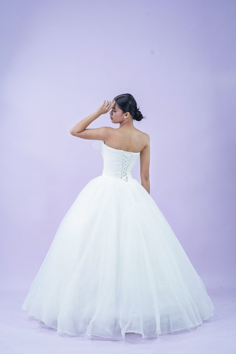 Tube Top Simple Elegant Tule Wedding Bridal Gown - Noelle West Bridals