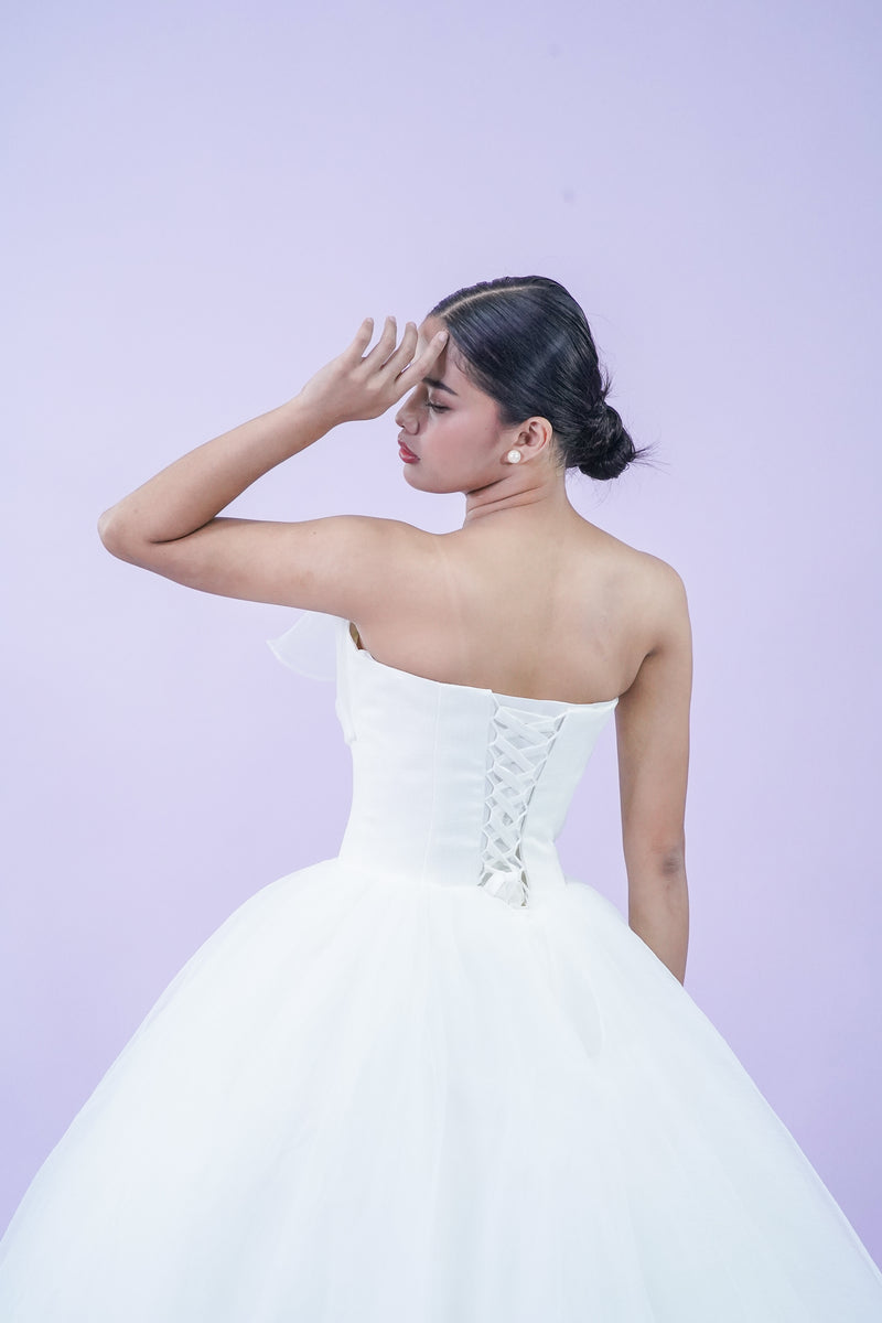 Tube Top Simple Elegant Tule Wedding Bridal Gown - Noelle West Bridals