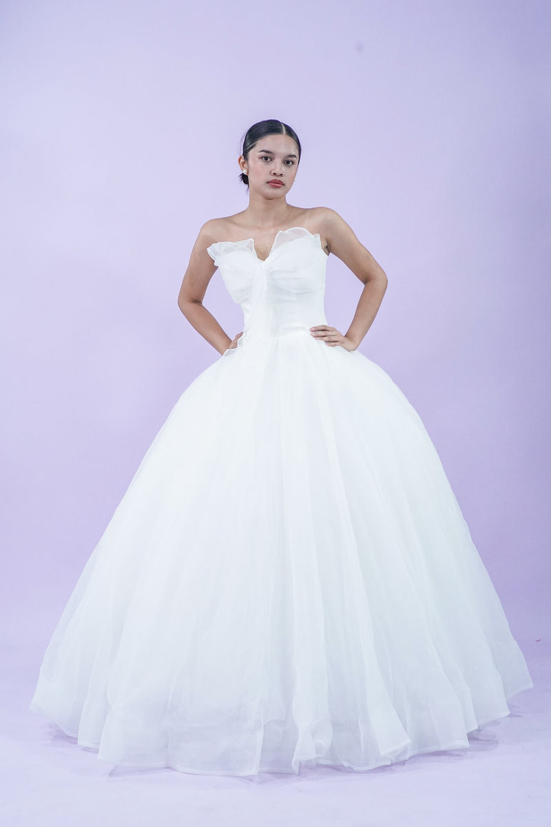 Tube Top Simple Elegant Tule Wedding Bridal Gown - Noelle West Bridals