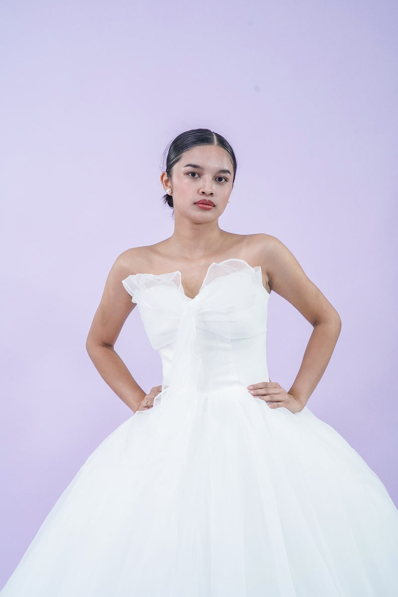 Tube Top Simple Elegant Tule Wedding Bridal Gown - Noelle West Bridals