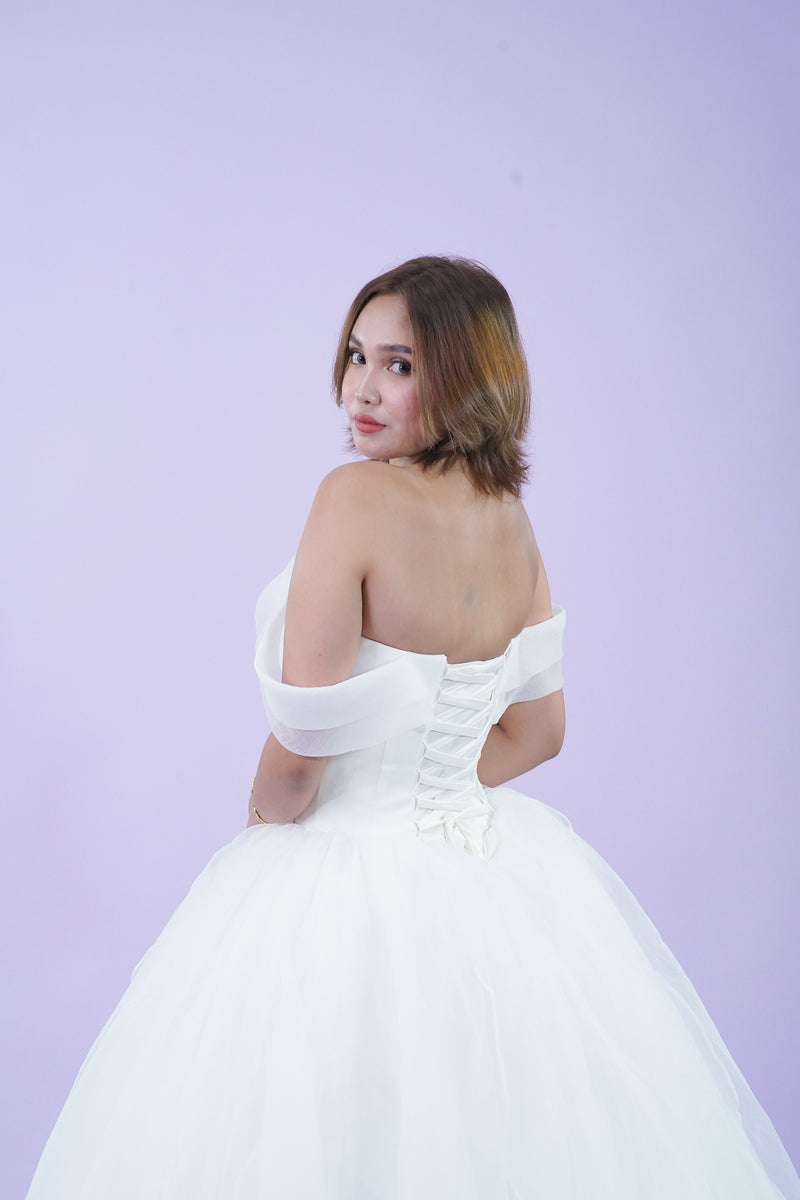 Simple Elegant Tule Off-Shoulder Bridal Wedding Gown - Noelle West Bridals