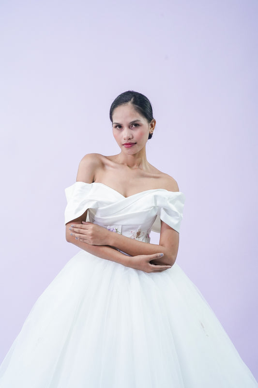 Off-Shoulder Satin Plain Elegant Bridal Gown
