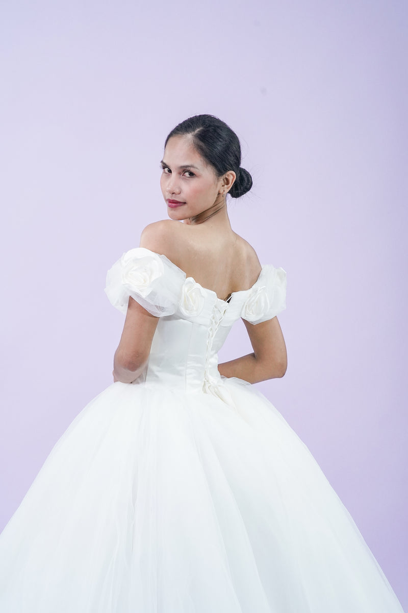 Floral Rose Off-Shoulder Wedding Bridal Gown - Noelle West Bridals