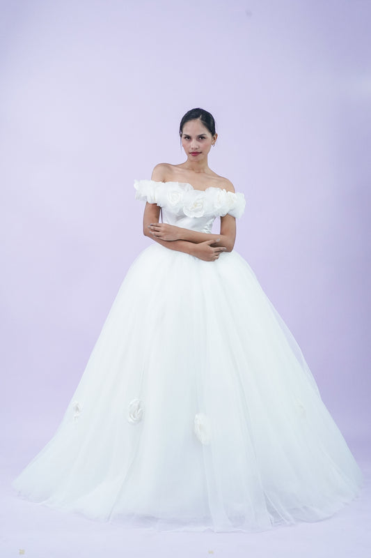 Floral Rose Off-Shoulder Wedding Bridal Gown