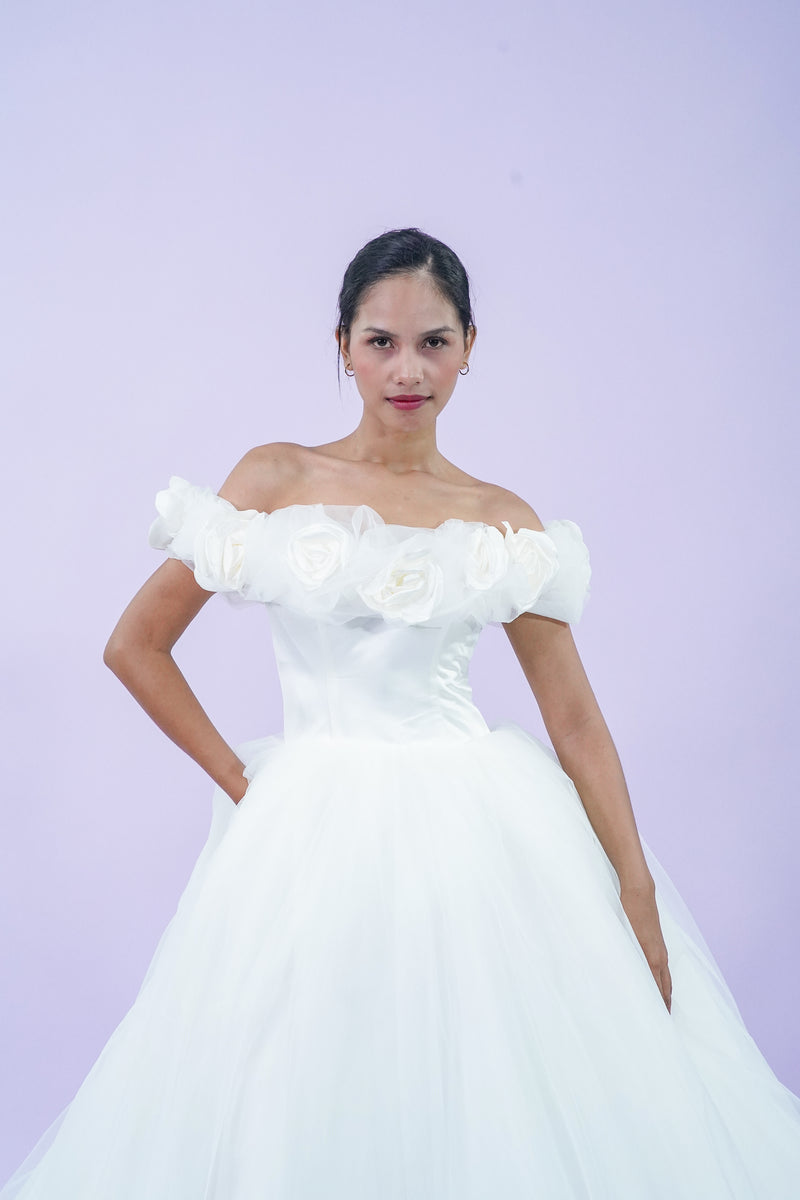 Floral Rose Off-Shoulder Wedding Bridal Gown - Noelle West Bridals