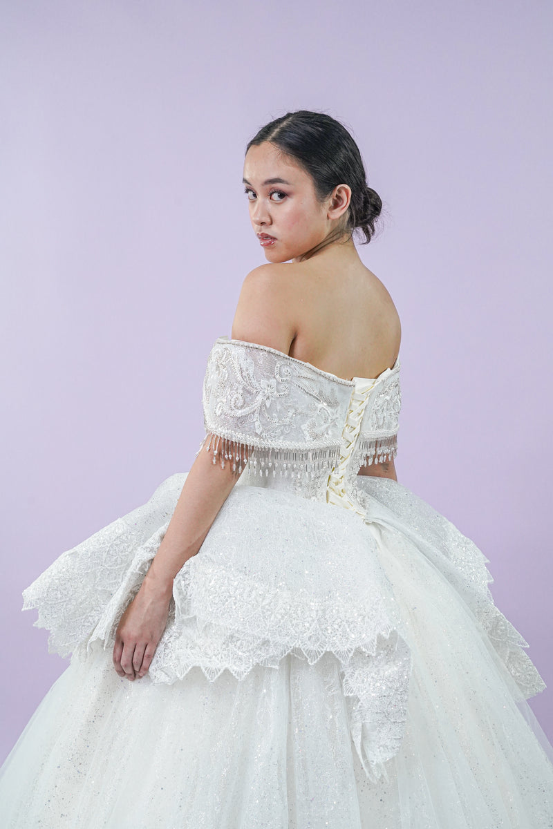 Off-Shoulder Intricate Bejeweled Bridal Gown - Noelle West Bridals