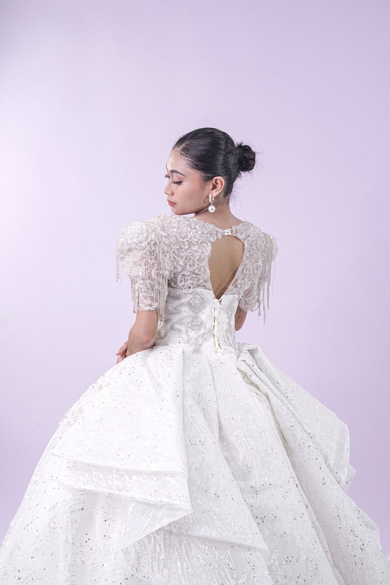 Long Back Bejeweled Intricate Bridal Gown - Noelle West Bridals