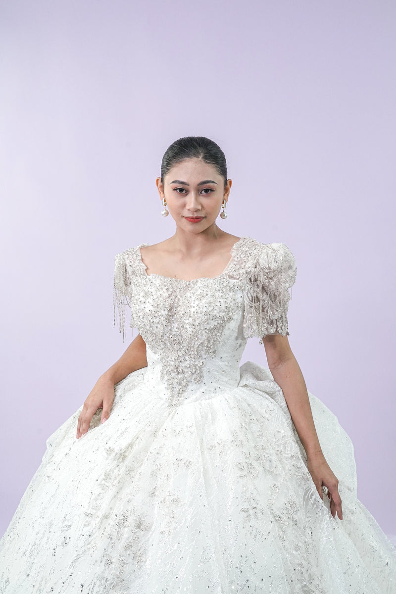 Long Back Bejeweled Intricate Bridal Gown - Noelle West Bridals