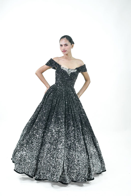Midnight Starry Night Black Ball Gown