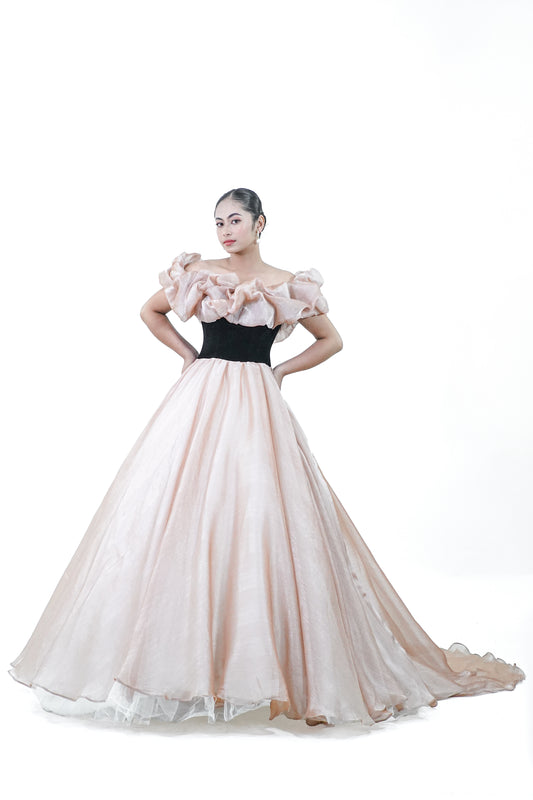 Off-Shoulder Floral Rose Pink Elegant Ball Gown