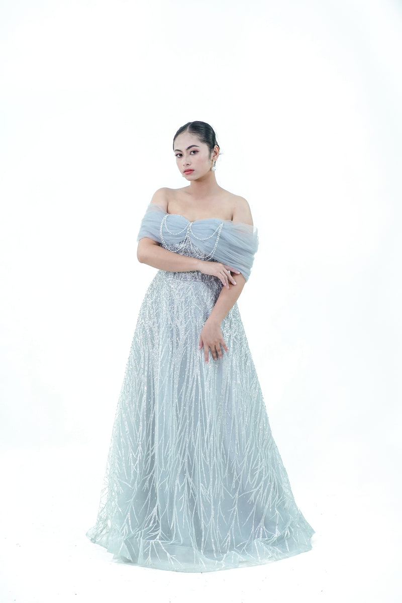 Sparkly Off-Shoulder Intricate Evening Gown