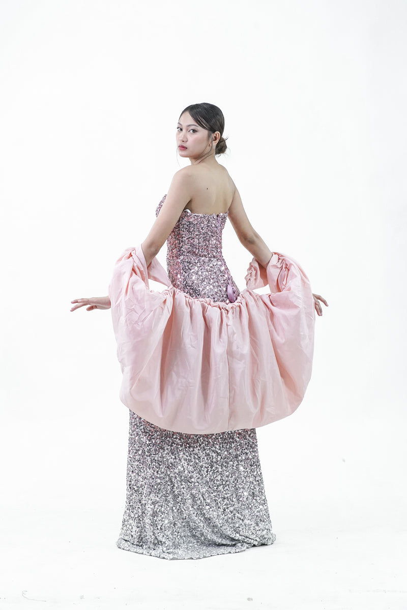 Pink Sparkly Caped Evening Gown - Noelle West Bridals