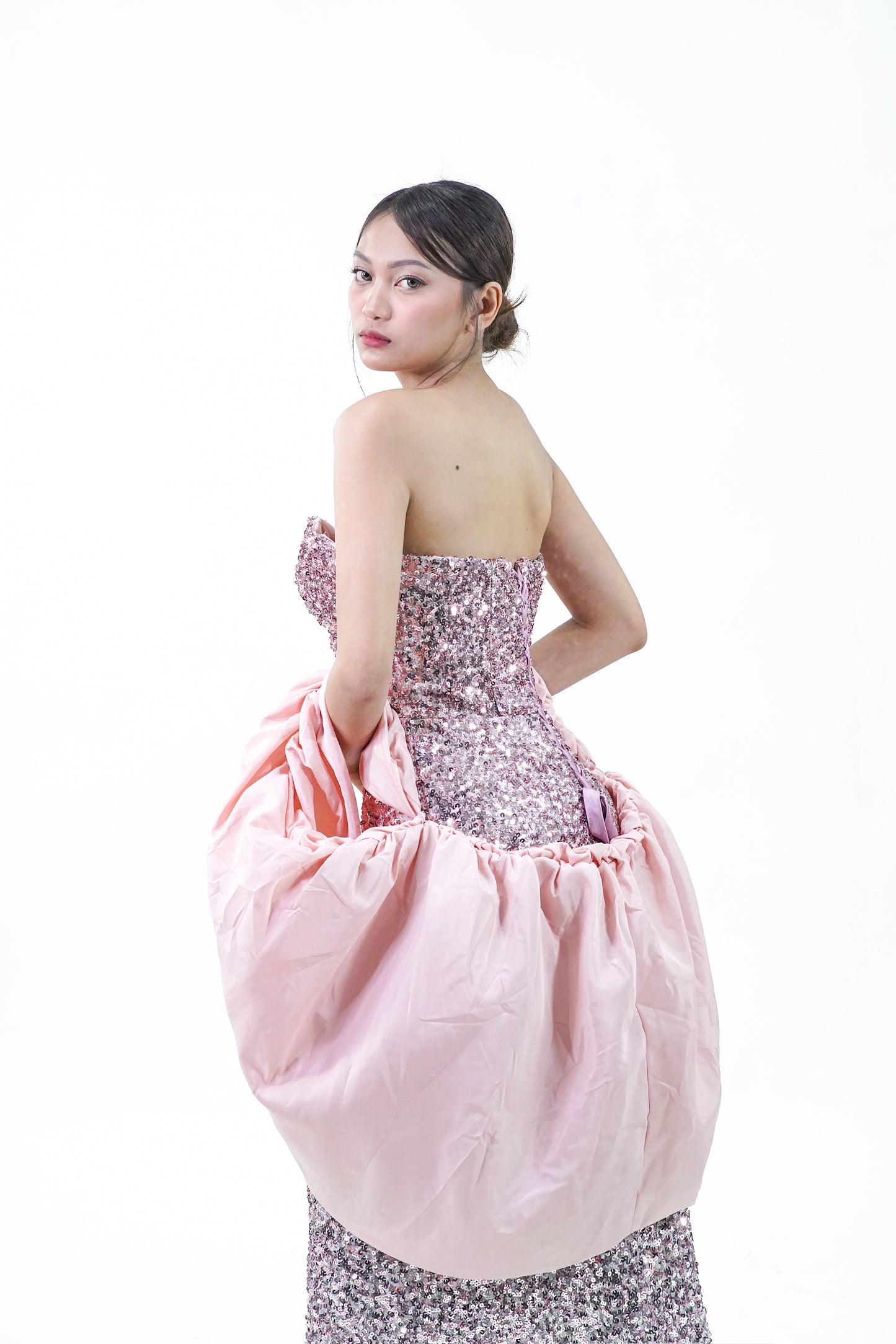 Pink Sparkly Caped Evening Gown - Noelle West Bridals