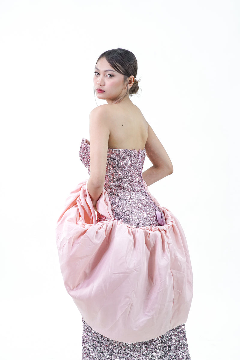 Pink Sparkly Caped Evening Gown - Noelle West Bridals