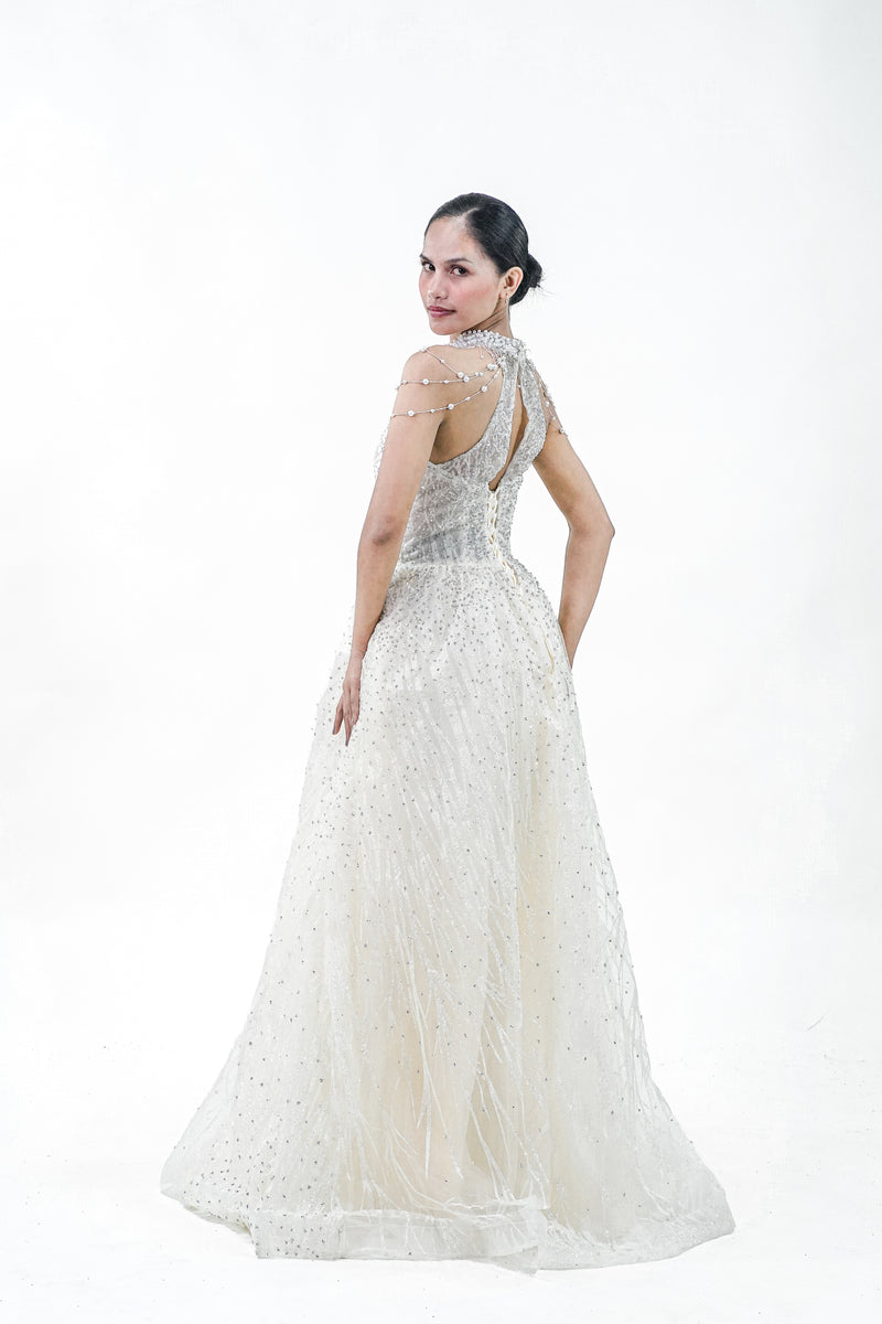 Yellow Halter Sparkly Evening Gown - Noelle West Bridals