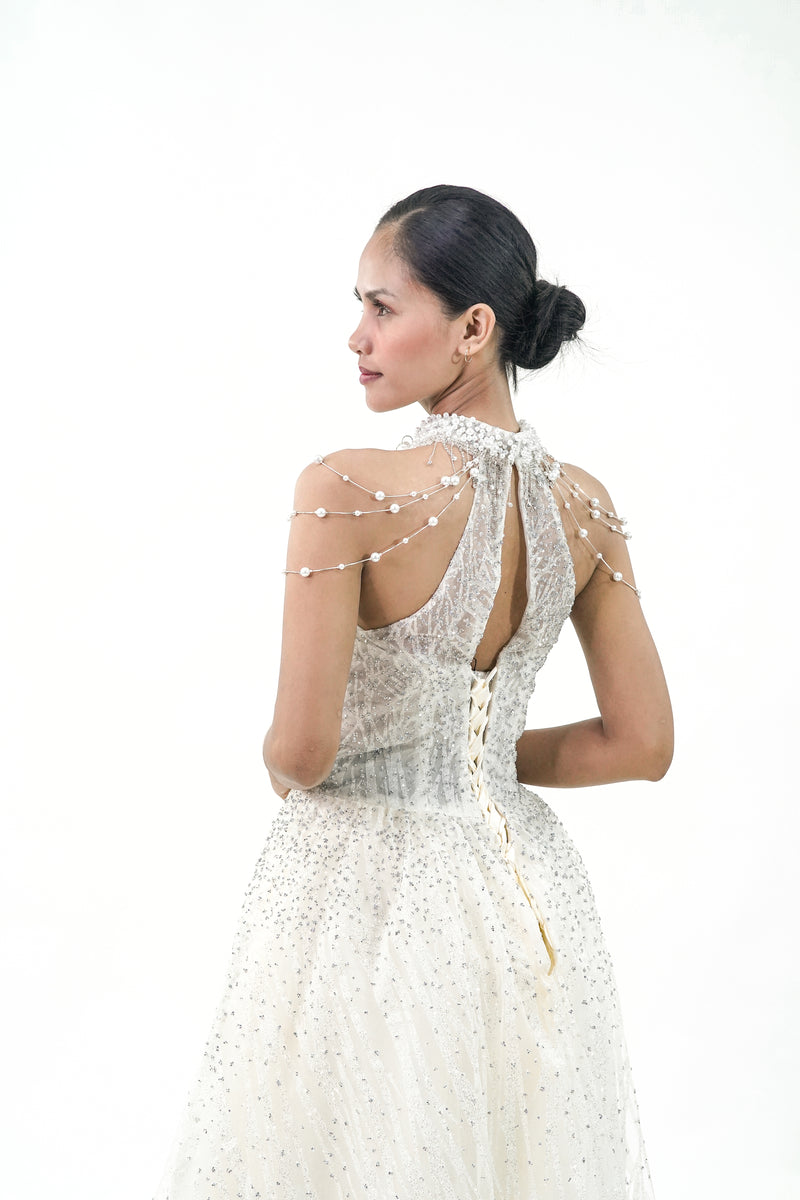 Yellow Halter Sparkly Evening Gown - Noelle West Bridals