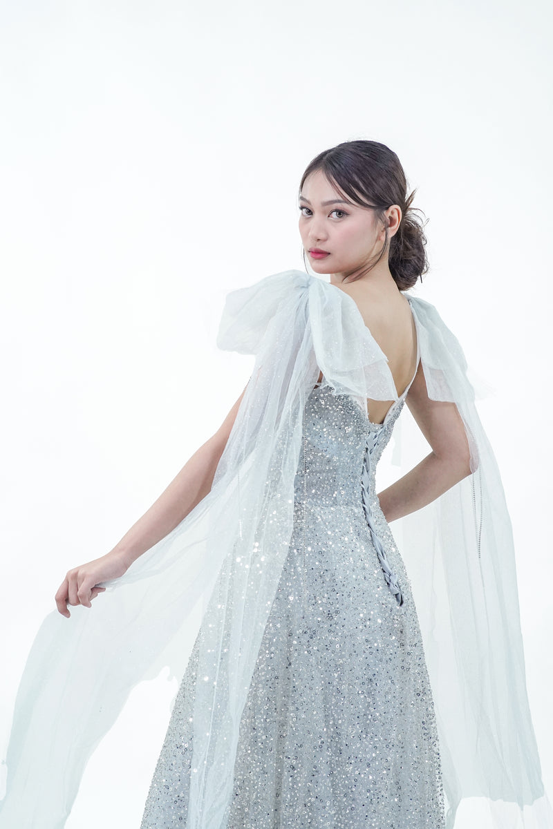 Enchanted Fairy Silver Sparkly Evening Gown - Noelle West Bridals