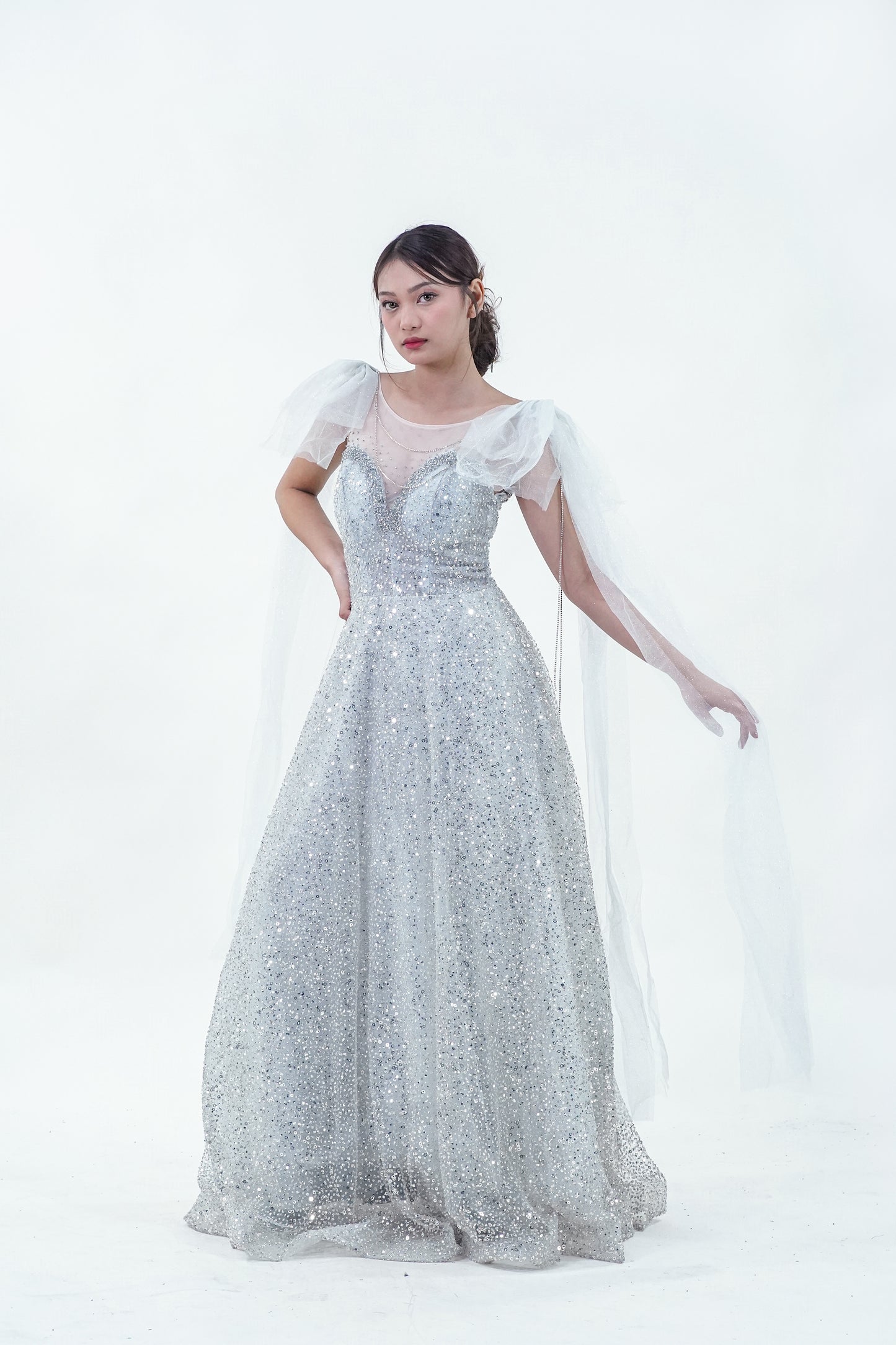 Enchanted Fairy Silver Sparkly Evening Gown - Noelle West Bridals