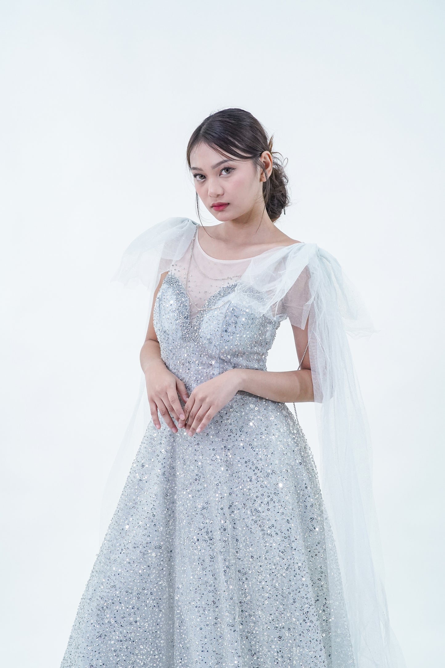 Enchanted Fairy Silver Sparkly Evening Gown - Noelle West Bridals