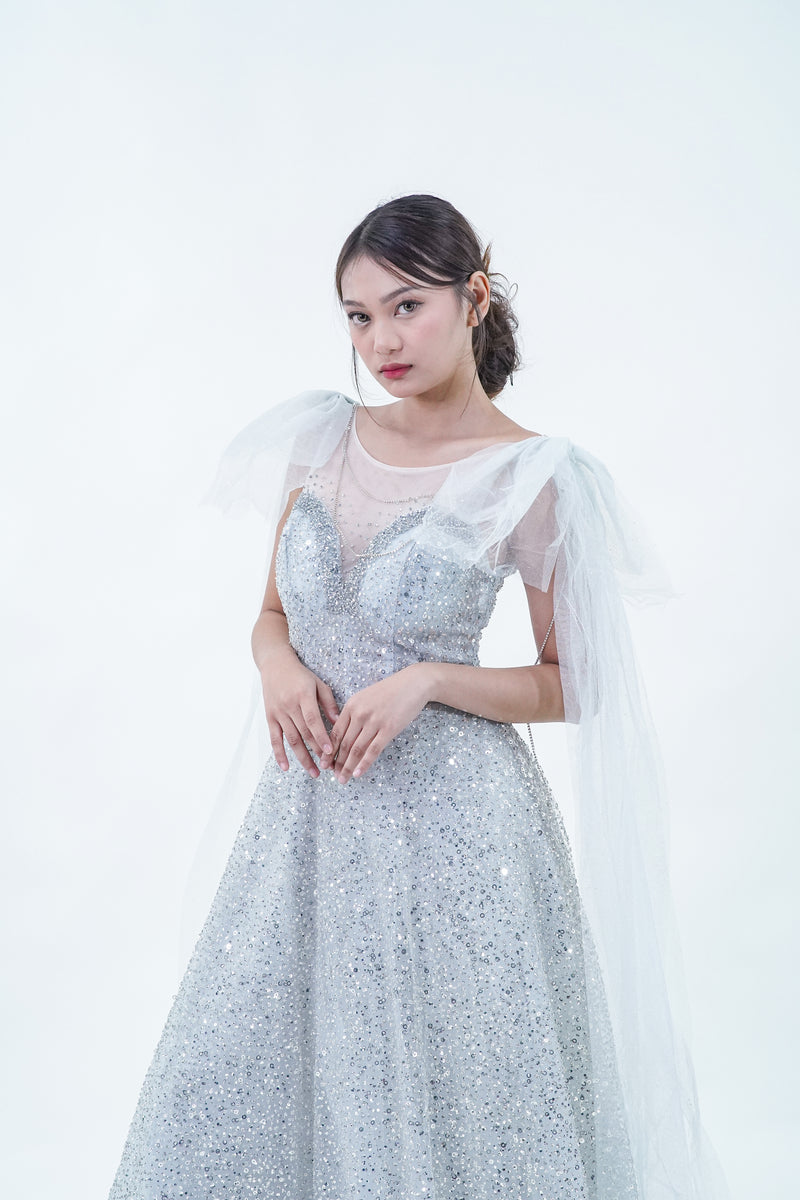 Enchanted Fairy Silver Sparkly Evening Gown - Noelle West Bridals