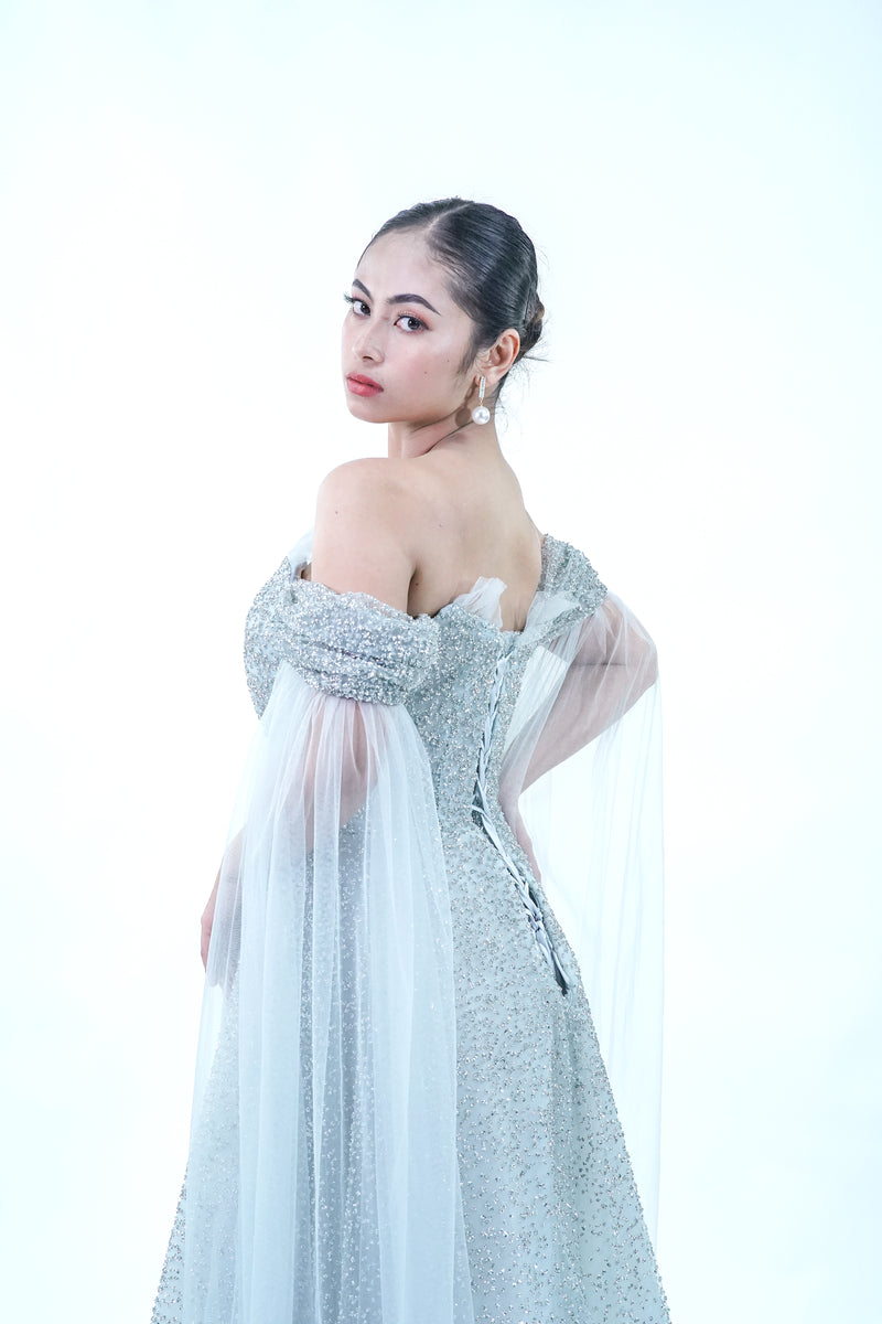 Off-Shoulder Blue Fairy Enchanted Evening Gown - Noelle West Bridals