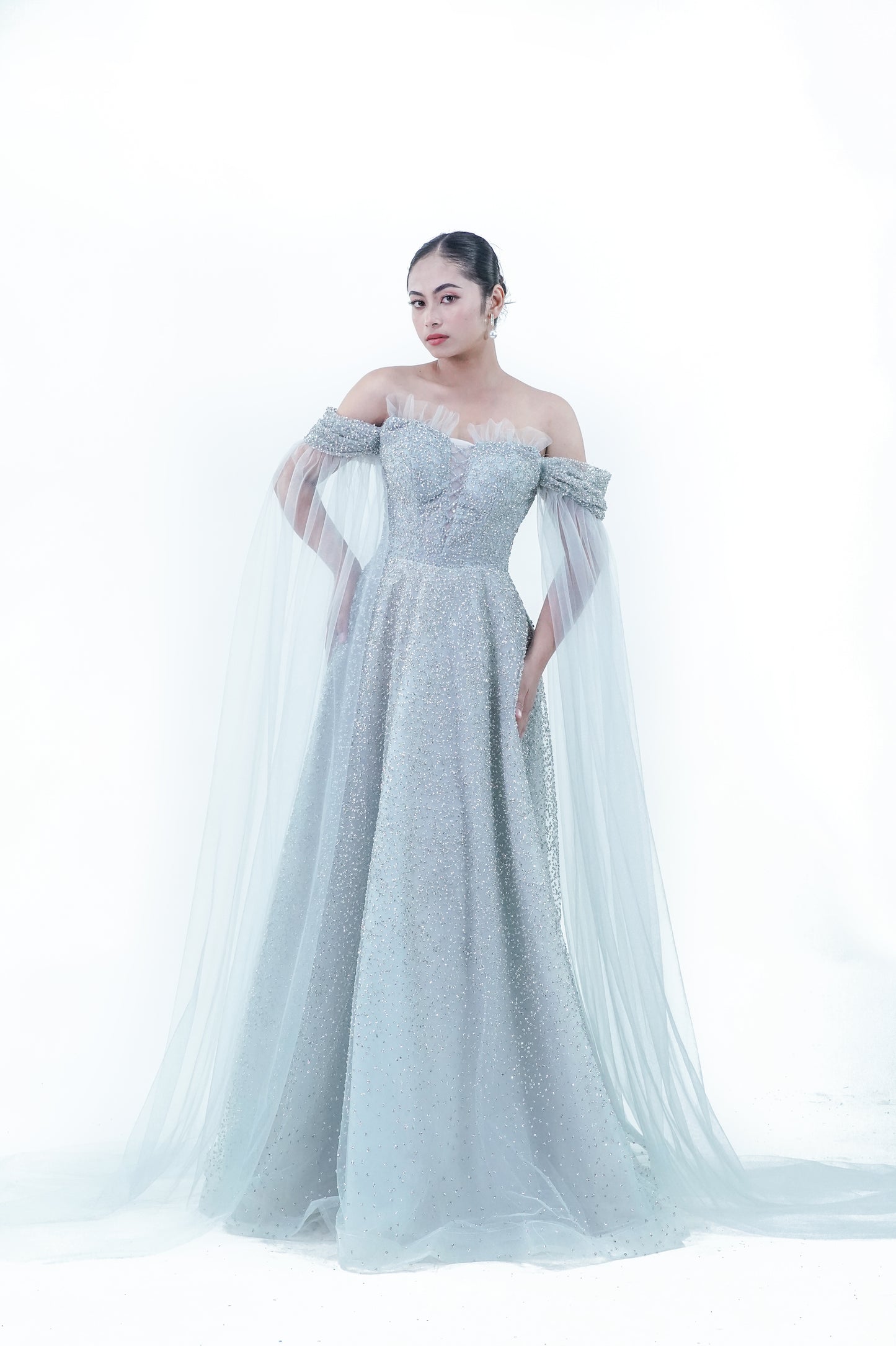 Off-Shoulder Blue Fairy Enchanted Evening Gown - Noelle West Bridals