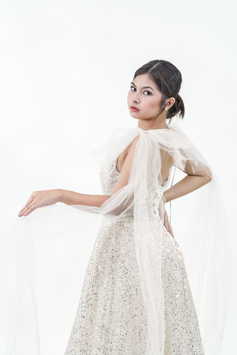 Yellow Caped Evening Gown - Noelle West Bridals