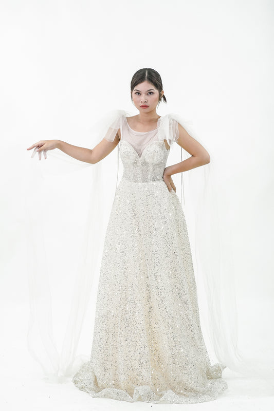 Yellow Caped Evening Gown - Noelle West Bridals