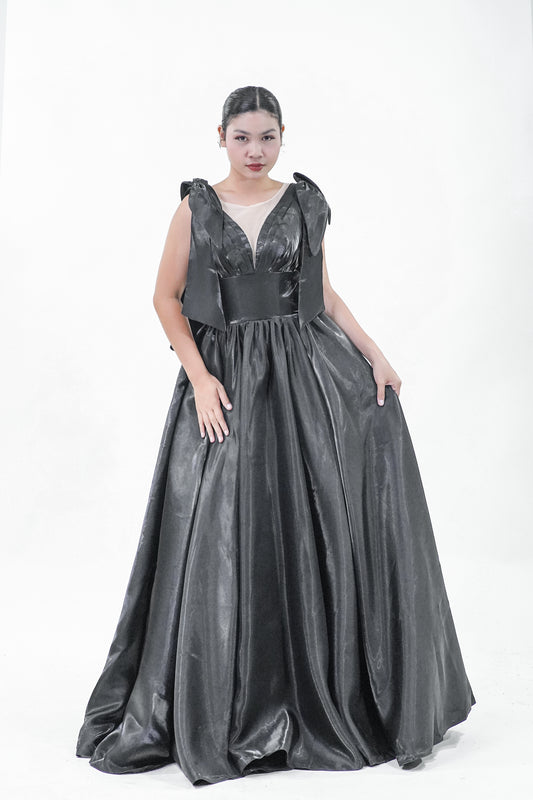 Satin Elegant Black Evening Ball Gown - Noelle West Bridals
