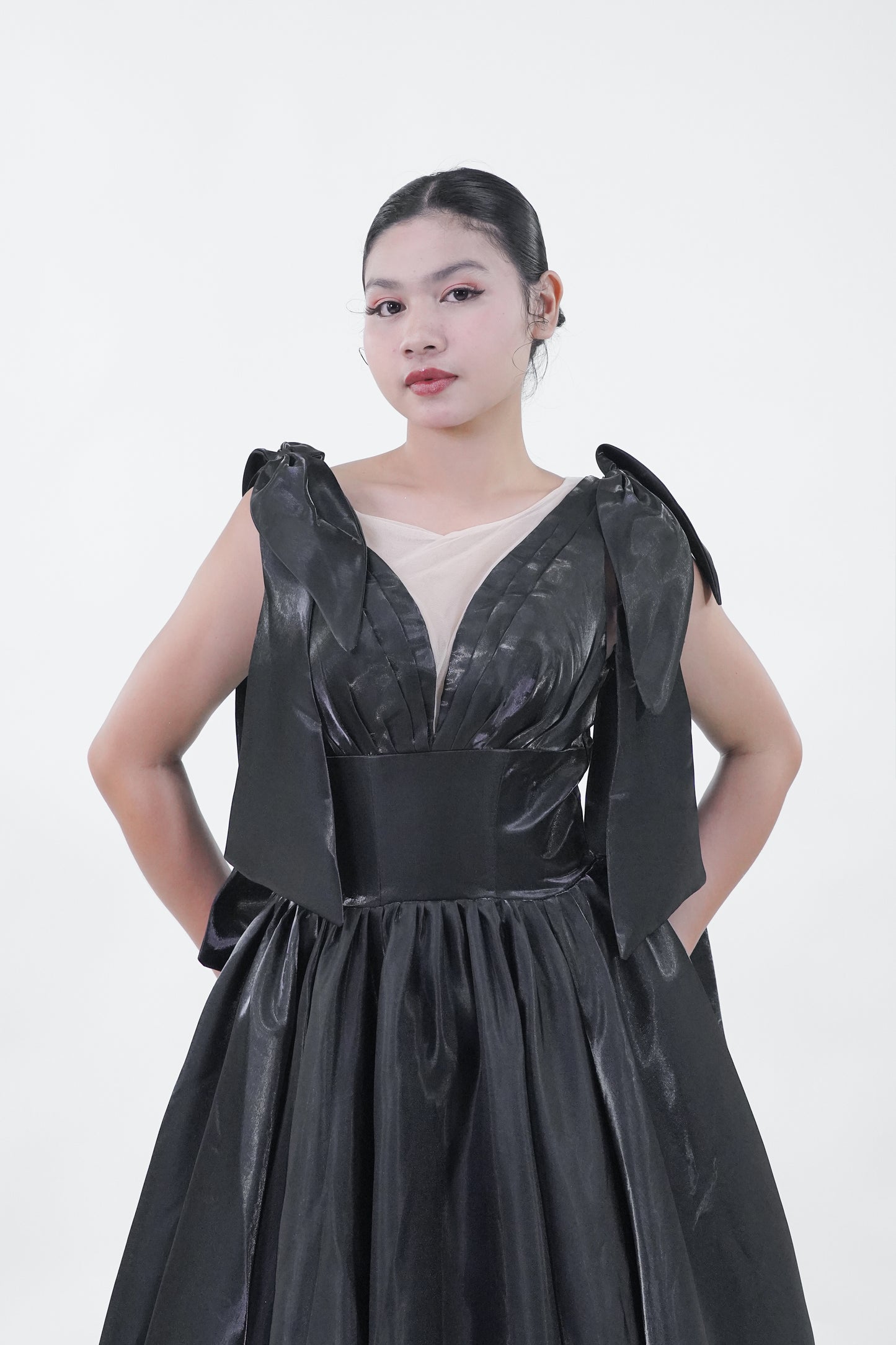 Satin Elegant Black Evening Ball Gown - Noelle West Bridals