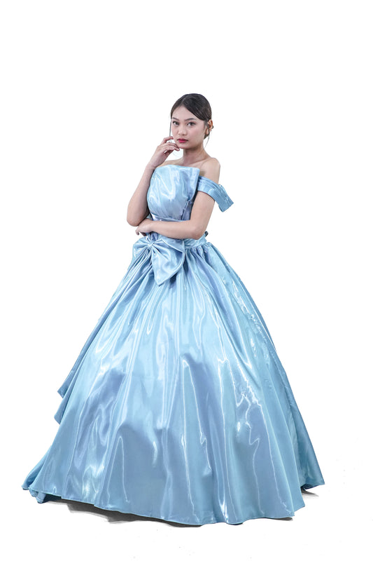 Simple Elegant Blue Satin Ball Gown - Noelle West Bridals