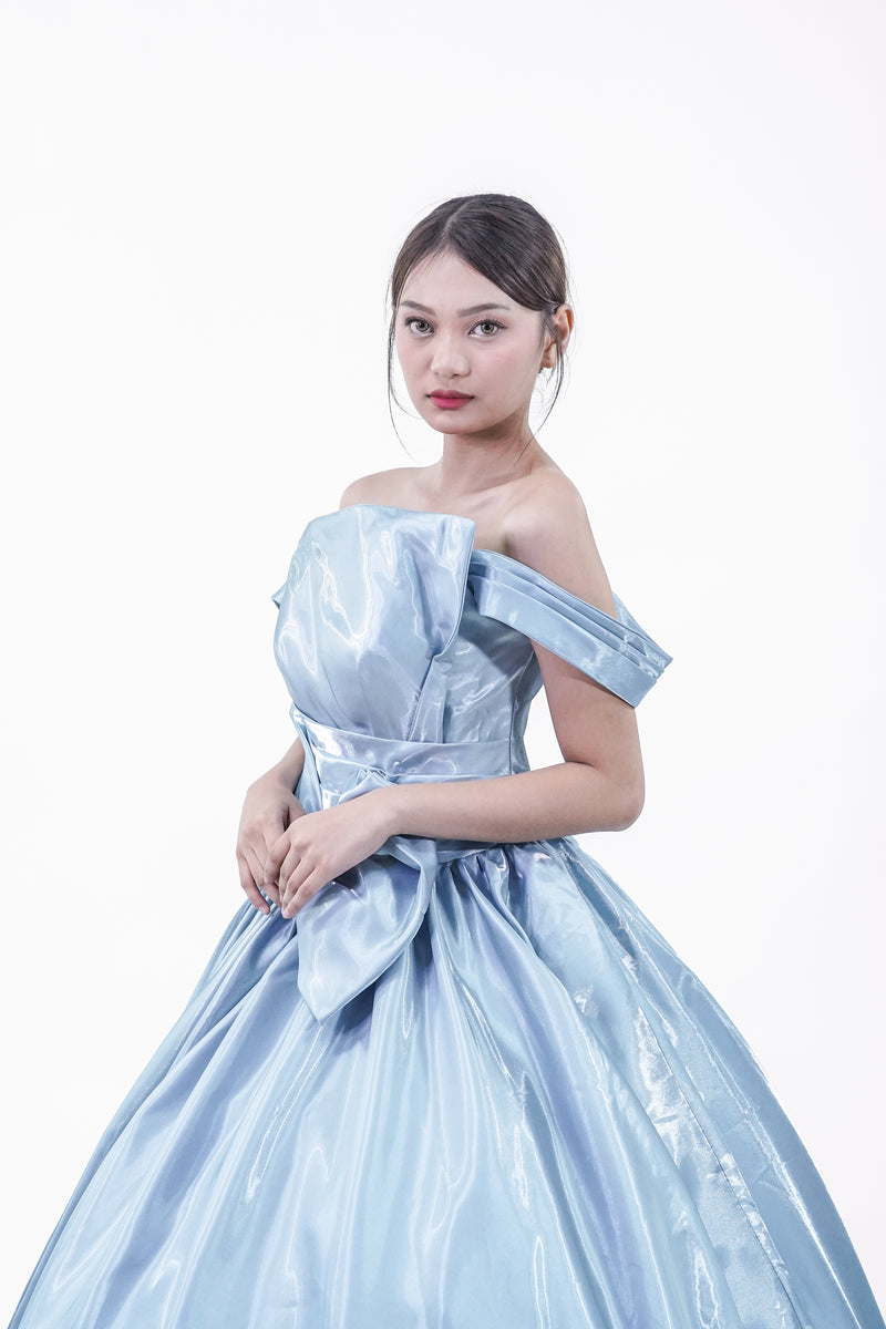 Simple Elegant Blue Satin Ball Gown - Noelle West Bridals