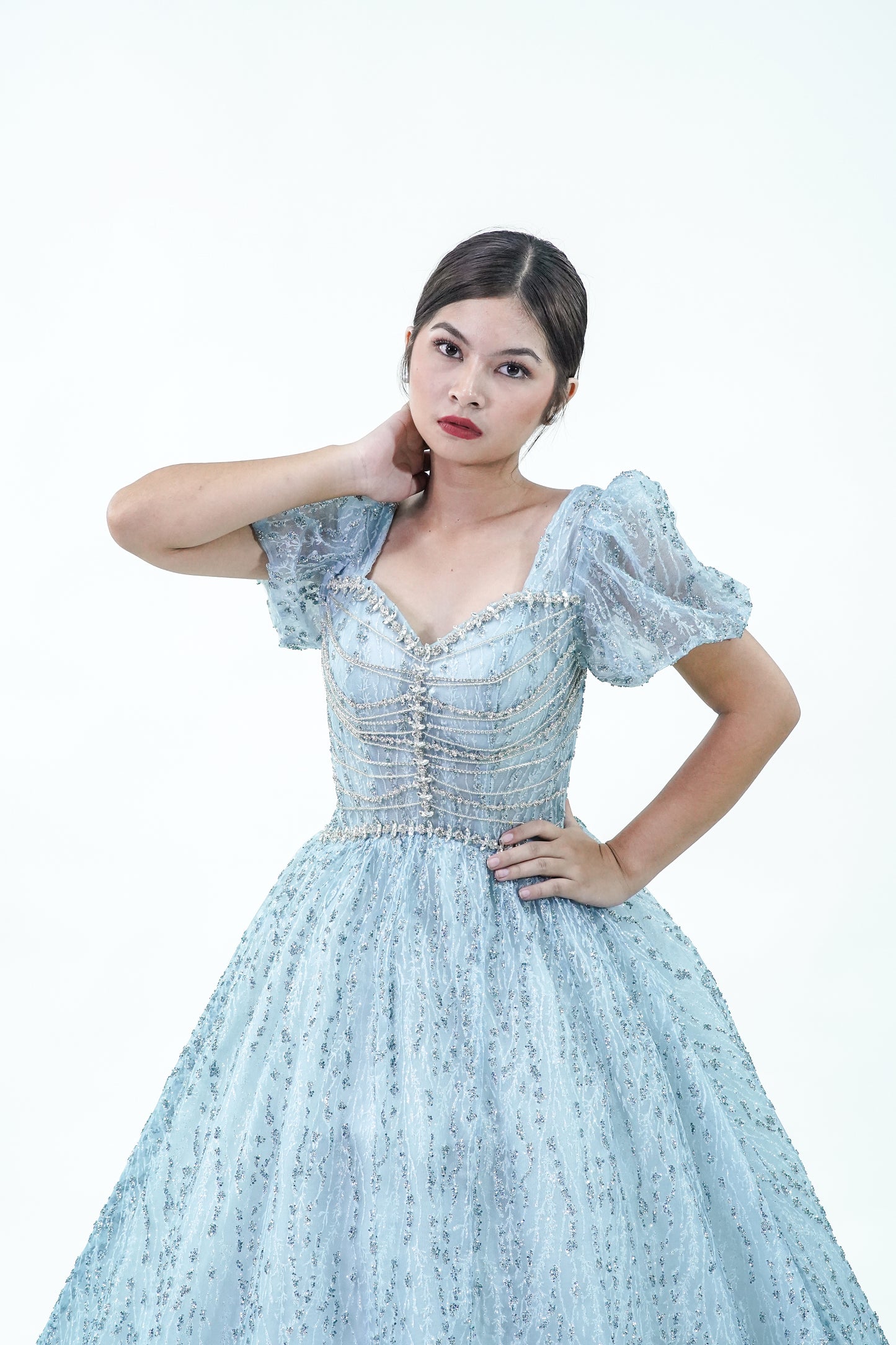 Puffed Sleeve Filipiniana Inspired Ball Gown - Noelle West Bridals